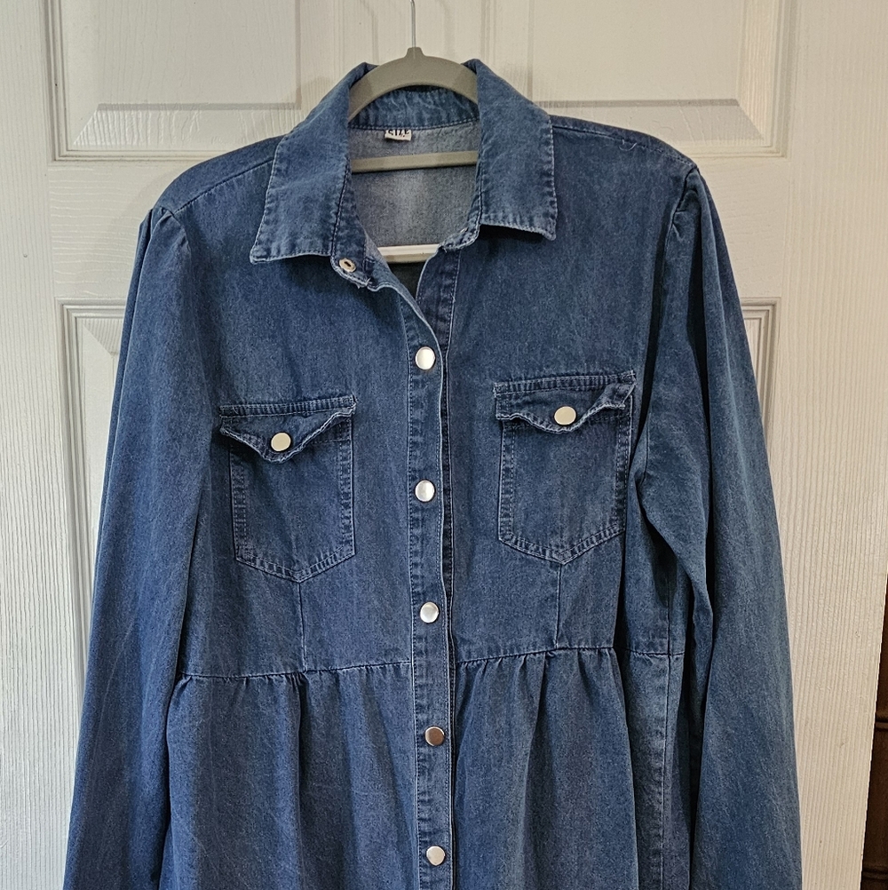 Button-Front Denim Dress in Medium Blue